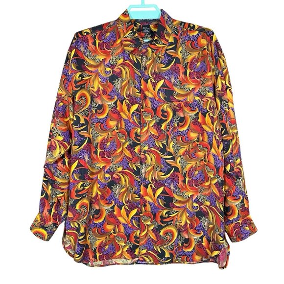 VTG Silk Club Long Sleeve Shirt Mens L Paisley Bold Colorful Retro Funky Disco - Picture 1 of 15